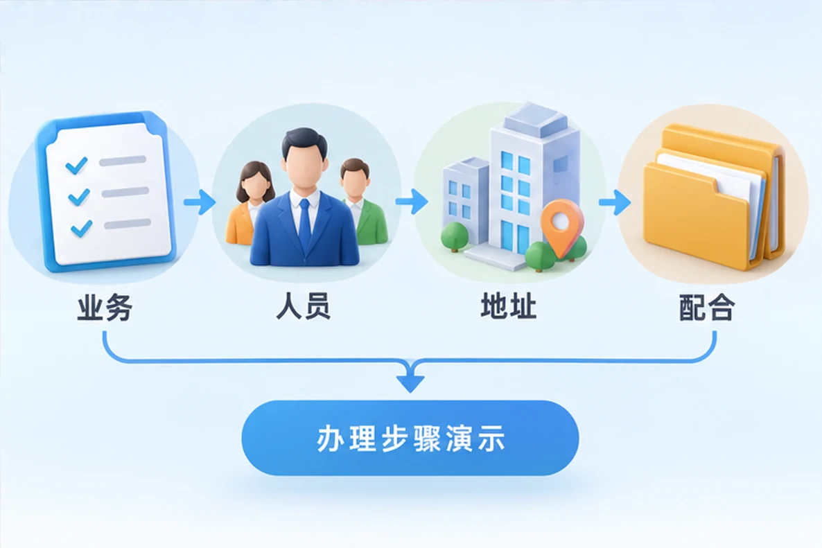 核对注册公司资料与办理事项的服务场景示意