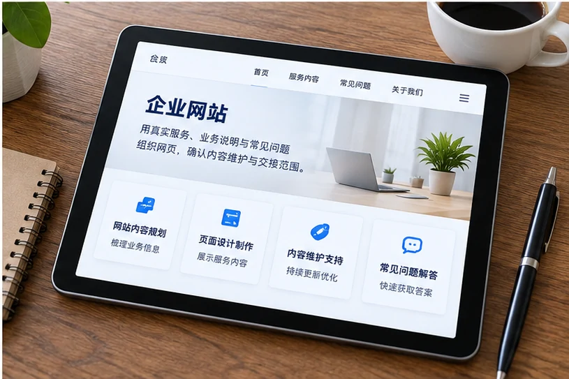 企业网站展示业务与服务信息的场景示意