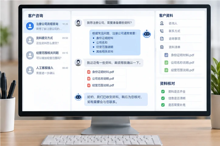 在线客服接待与咨询整理的服务场景示意