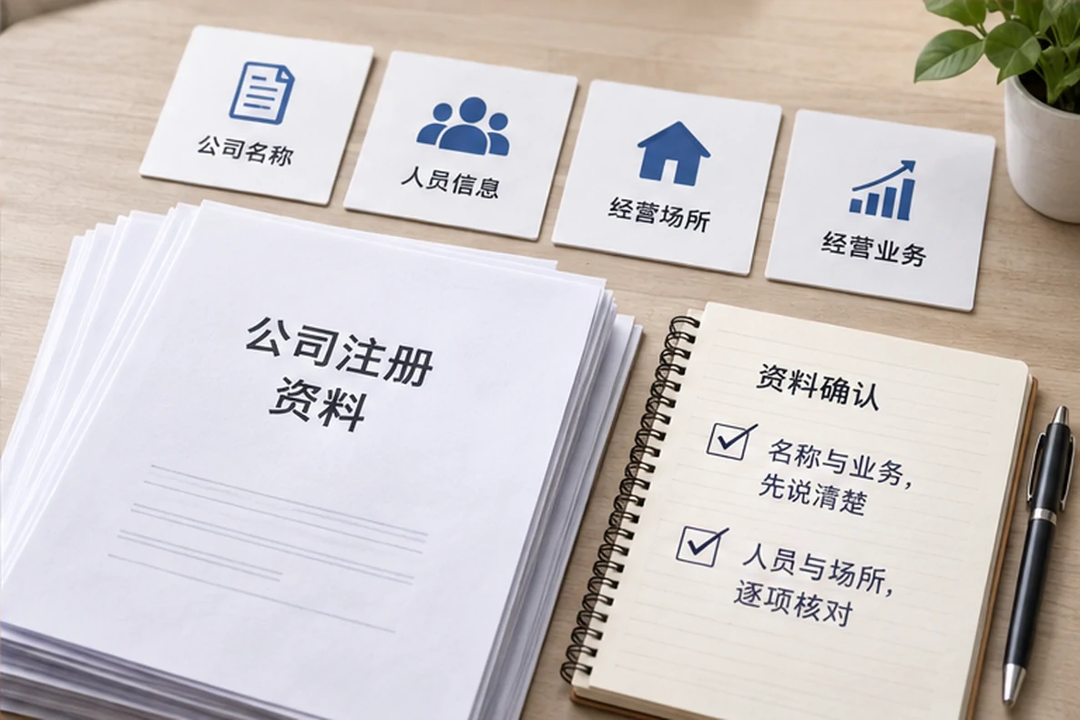 核对注册公司资料与办理事项的服务场景示意