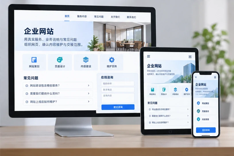 企业网站展示业务与服务信息的场景示意