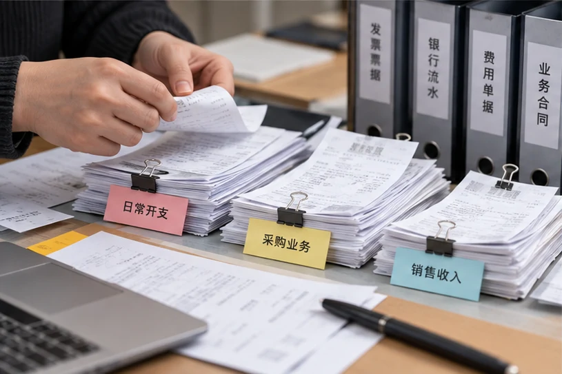 整理企业票据与日常账务资料的服务场景示意