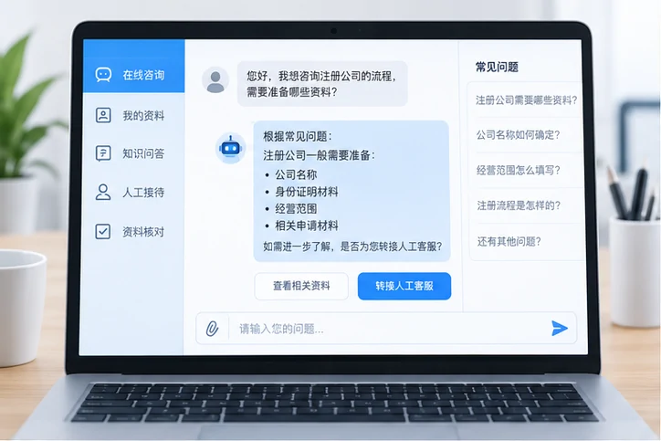 在线客服接待与咨询整理的服务场景示意