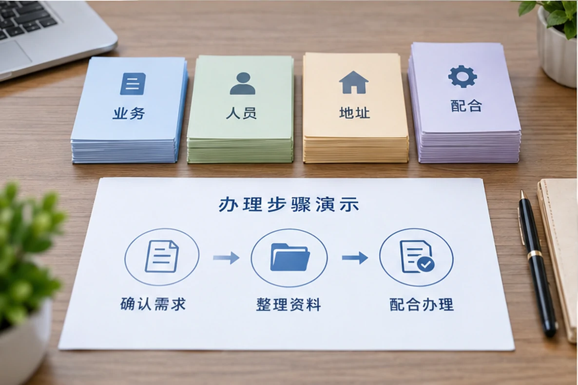 核对注册公司资料与办理事项的服务场景示意