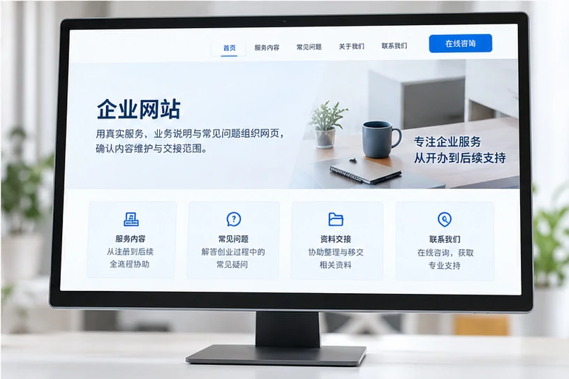 企业网站展示业务与服务信息的场景示意