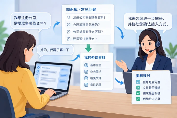 在线客服接待与咨询整理的服务场景示意