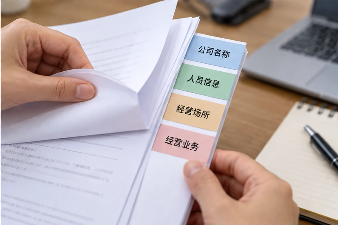 核对注册公司资料与办理事项的服务场景示意