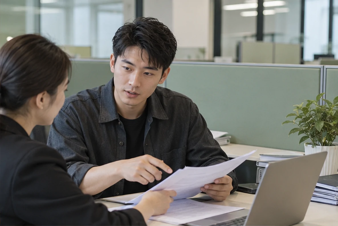 核对注册公司资料与办理事项的服务场景示意