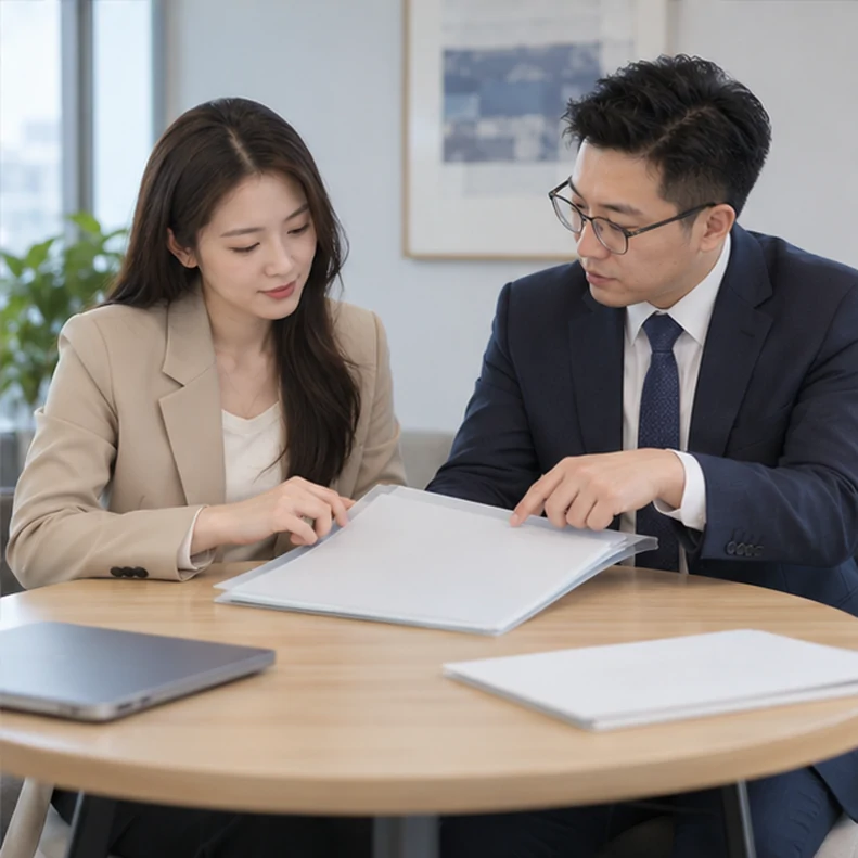 核对注册公司资料与办理事项的服务场景示意
