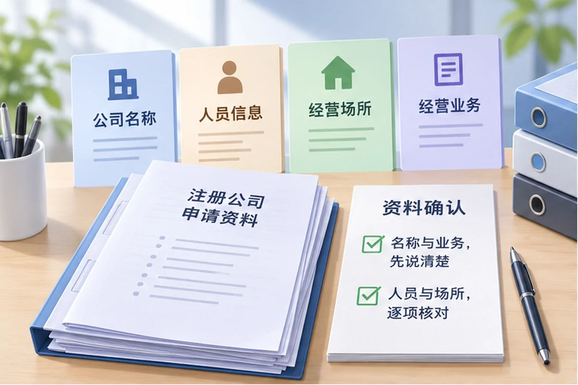 核对注册公司资料与办理事项的服务场景示意