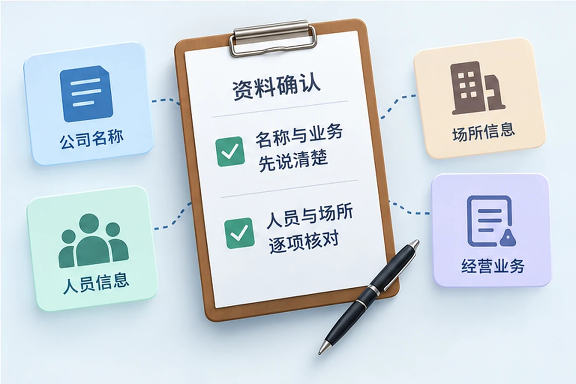 核对注册公司资料与办理事项的服务场景示意