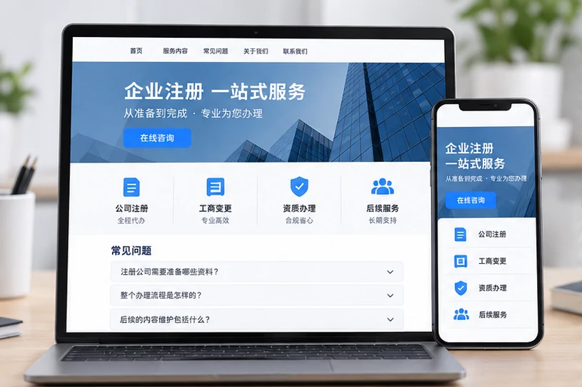 企业网站展示业务与服务信息的场景示意