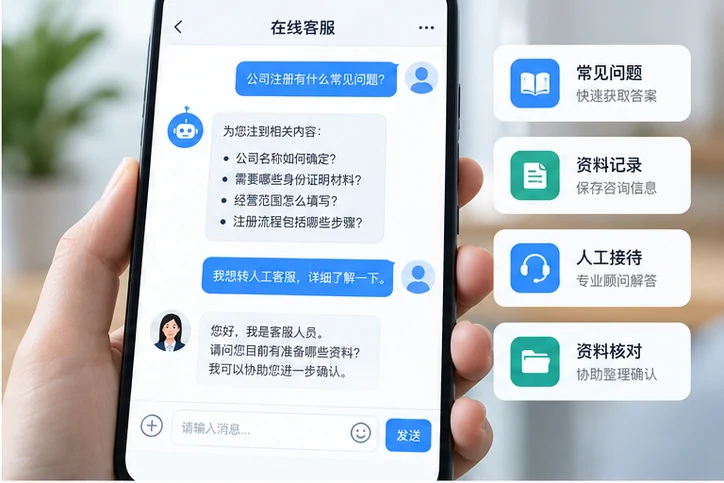 在线客服接待与咨询整理的服务场景示意