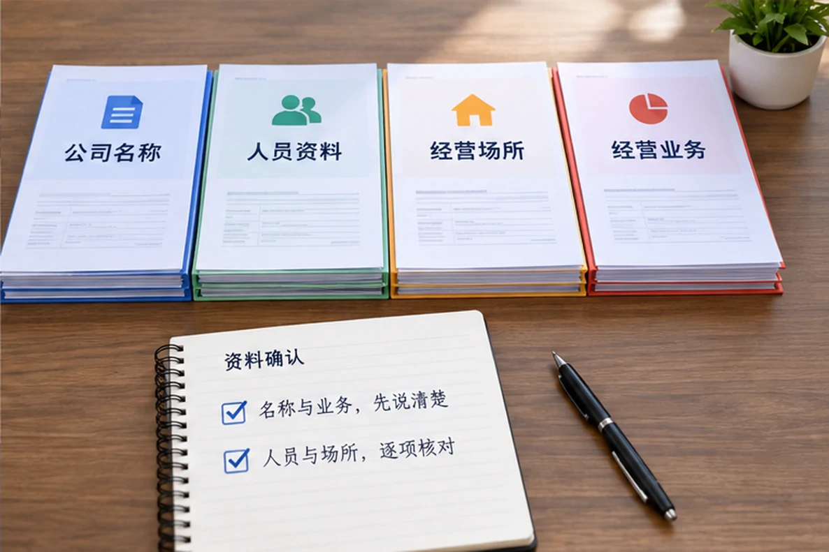 核对注册公司资料与办理事项的服务场景示意