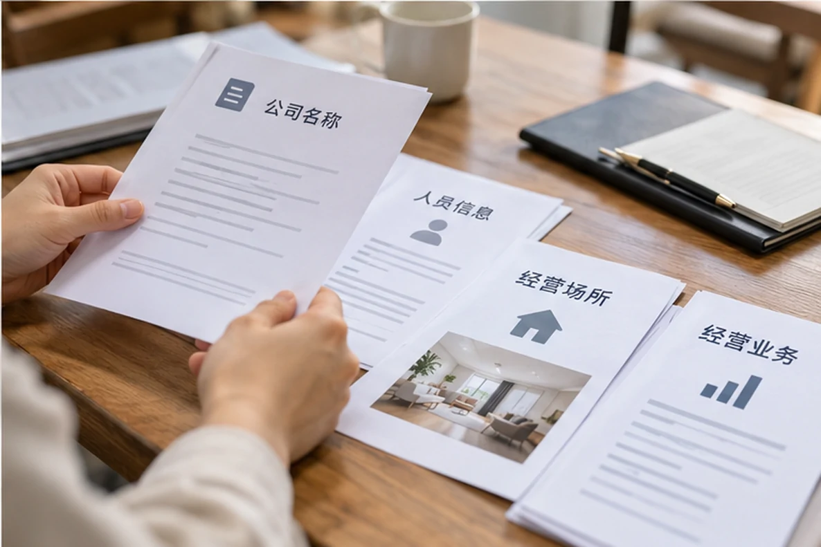核对注册公司资料与办理事项的服务场景示意