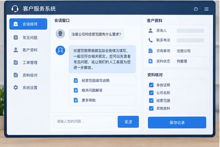 在线客服接待与咨询整理的服务场景示意