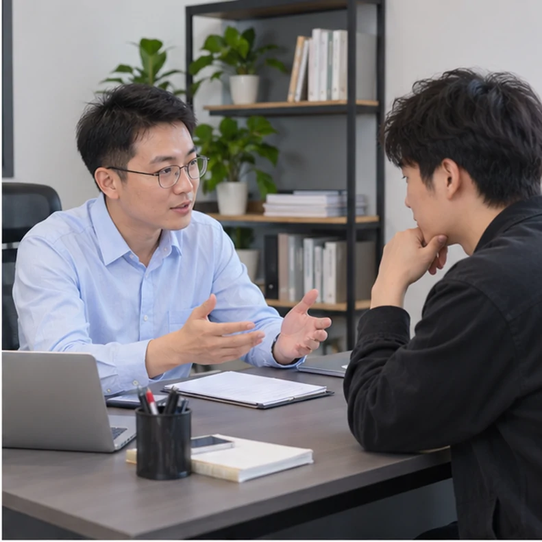 核对注册公司资料与办理事项的服务场景示意