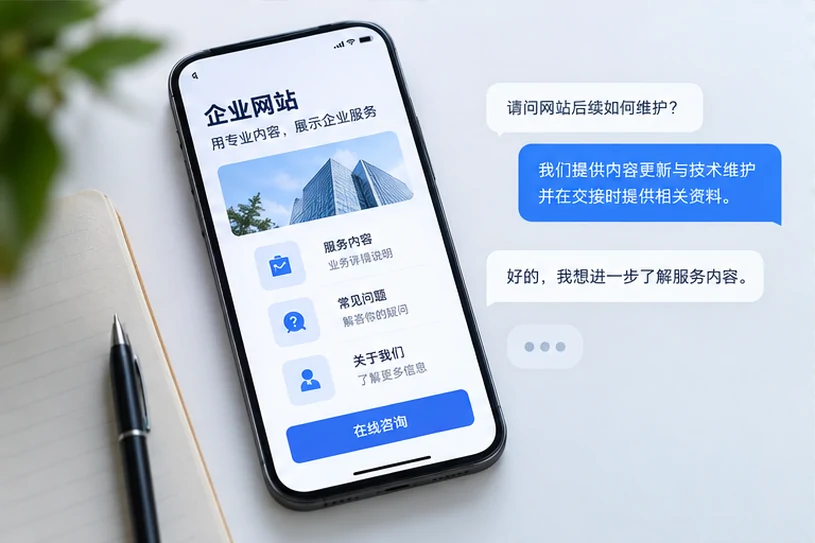 企业网站展示业务与服务信息的场景示意