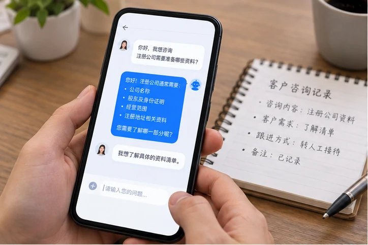 在线客服接待与咨询整理的服务场景示意