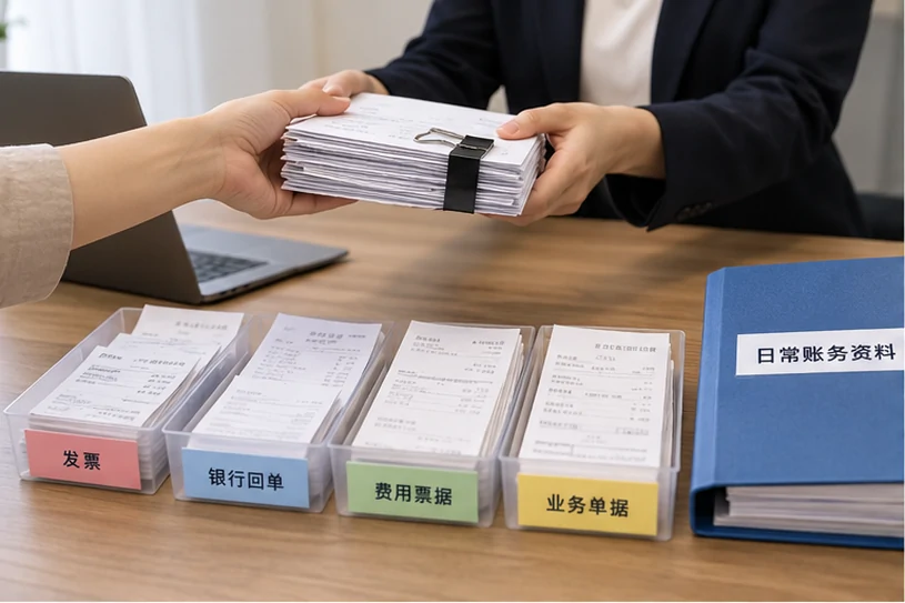 整理企业票据与日常账务资料的服务场景示意