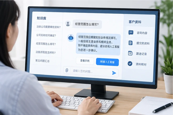 在线客服接待与咨询整理的服务场景示意