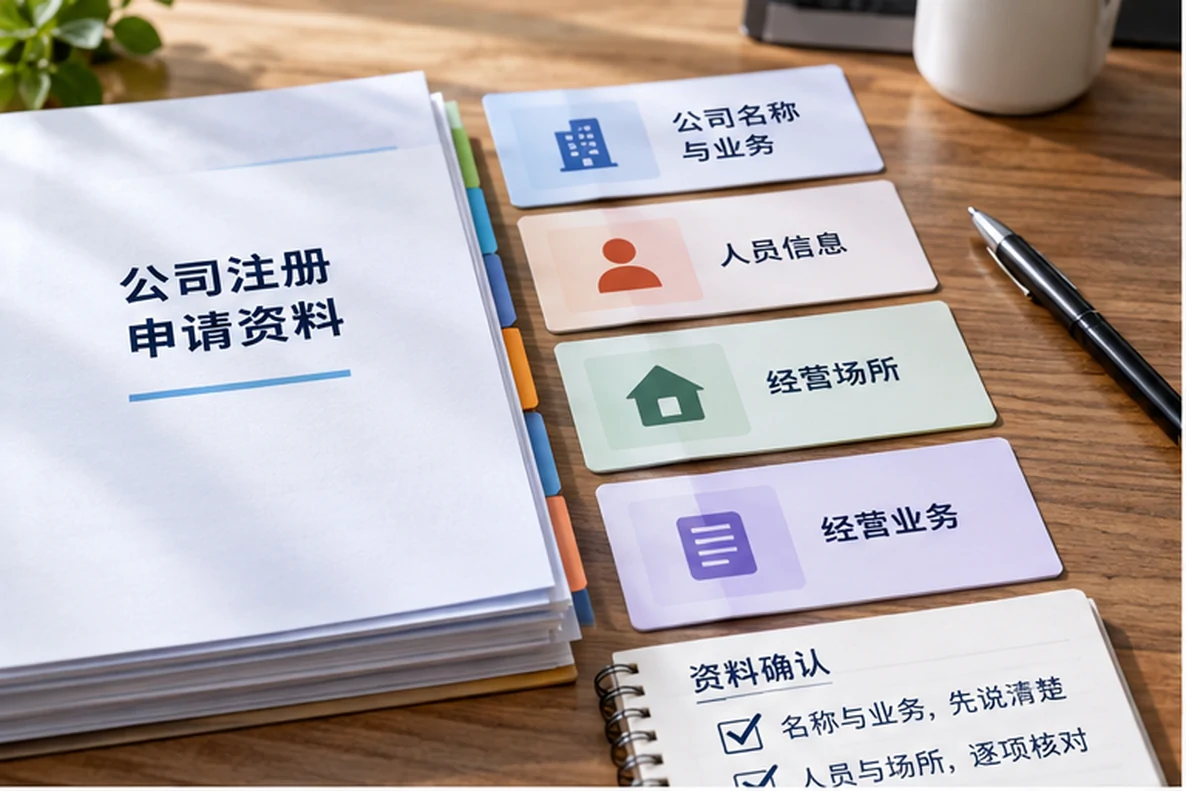 核对注册公司资料与办理事项的服务场景示意