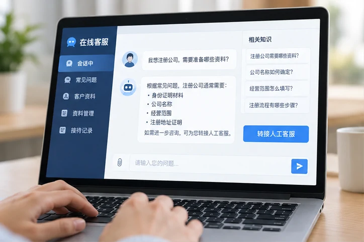 在线客服接待与咨询整理的服务场景示意