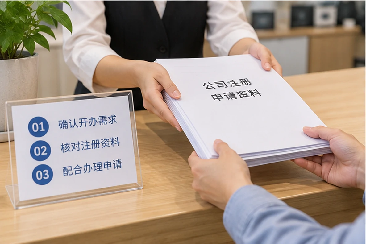 核对注册公司资料与办理事项的服务场景示意