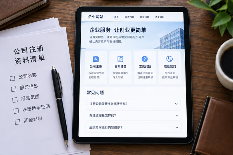 企业网站展示业务与服务信息的场景示意
