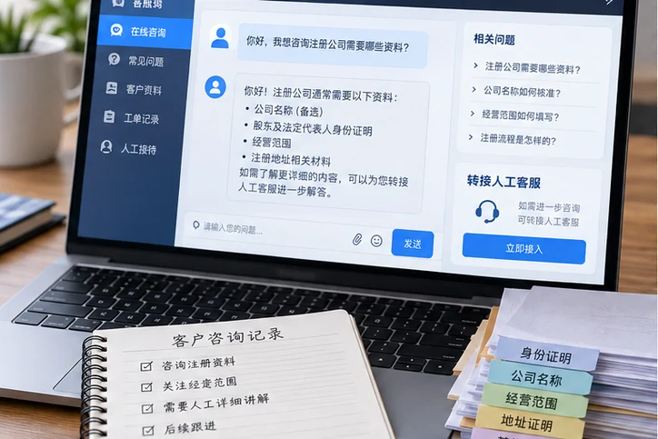 在线客服接待与咨询整理的服务场景示意