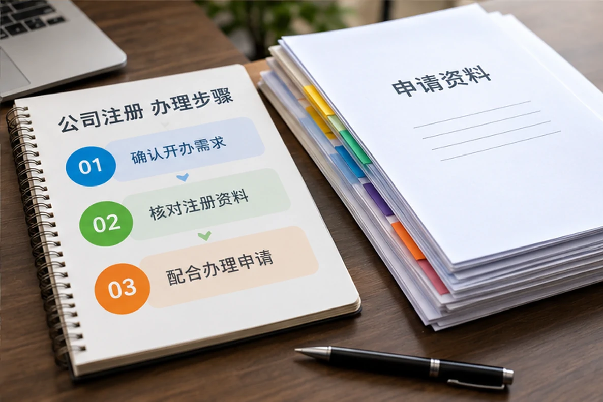 核对注册公司资料与办理事项的服务场景示意