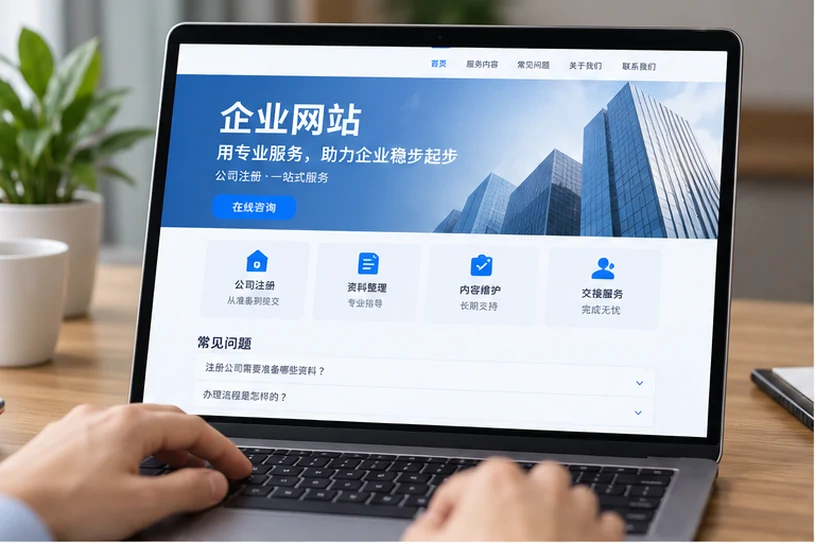 企业网站展示业务与服务信息的场景示意