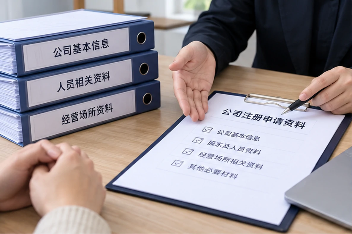 核对注册公司资料与办理事项的服务场景示意