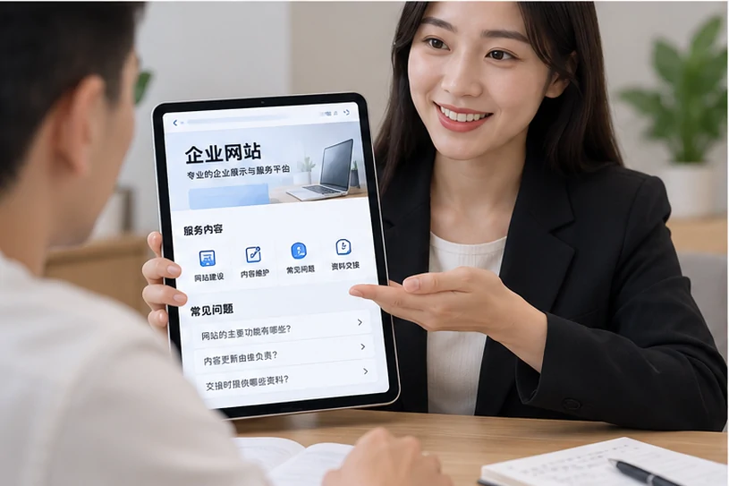 企业网站展示业务与服务信息的场景示意