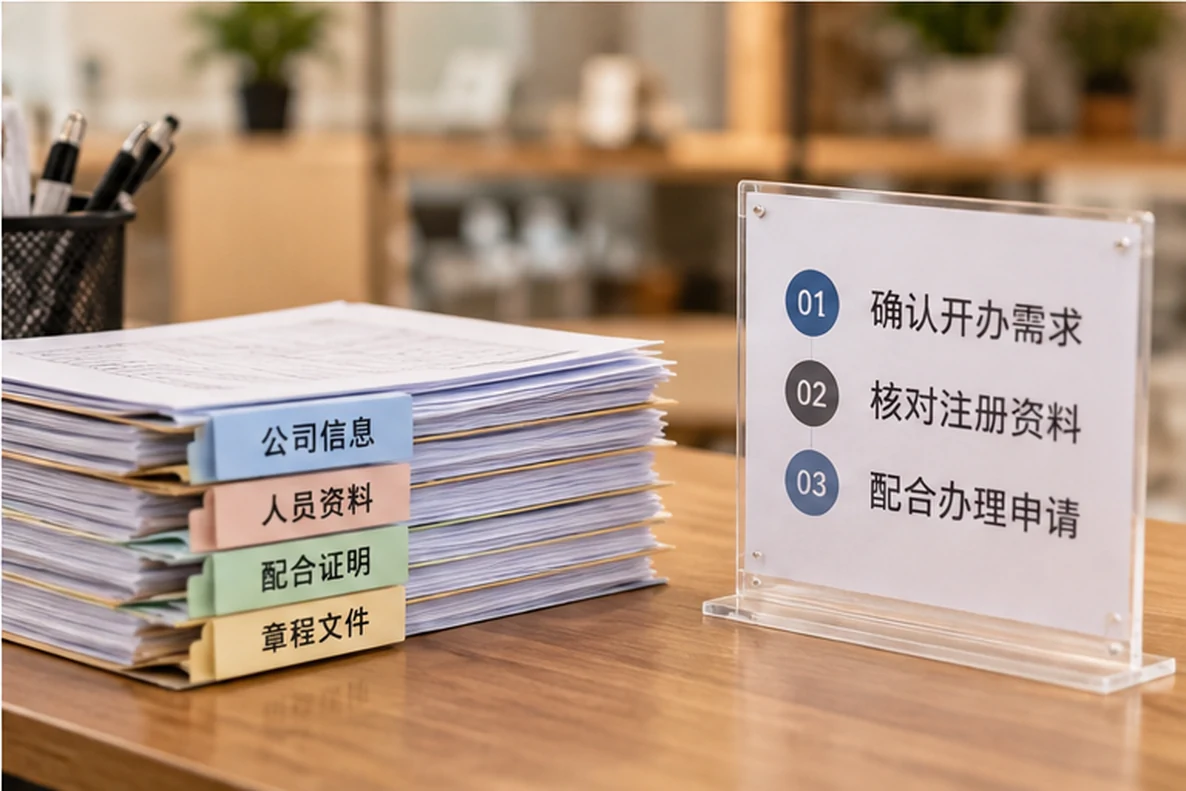 核对注册公司资料与办理事项的服务场景示意