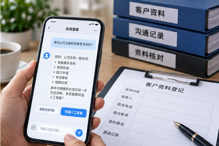 在线客服接待与咨询整理的服务场景示意