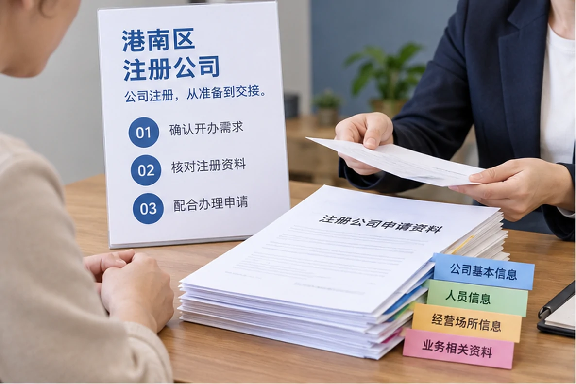 核对注册公司资料与办理事项的服务场景示意