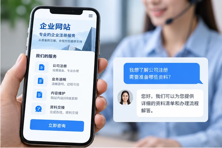企业网站展示业务与服务信息的场景示意
