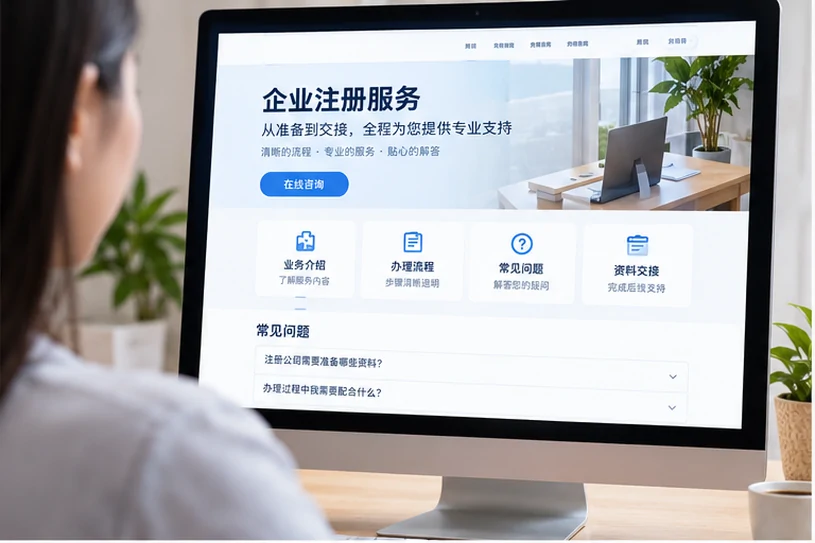 企业网站展示业务与服务信息的场景示意