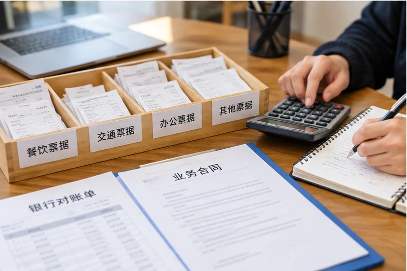 整理企业票据与日常账务资料的服务场景示意