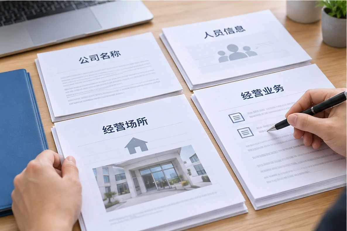 核对注册公司资料与办理事项的服务场景示意