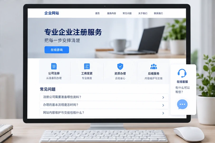 企业网站展示业务与服务信息的场景示意