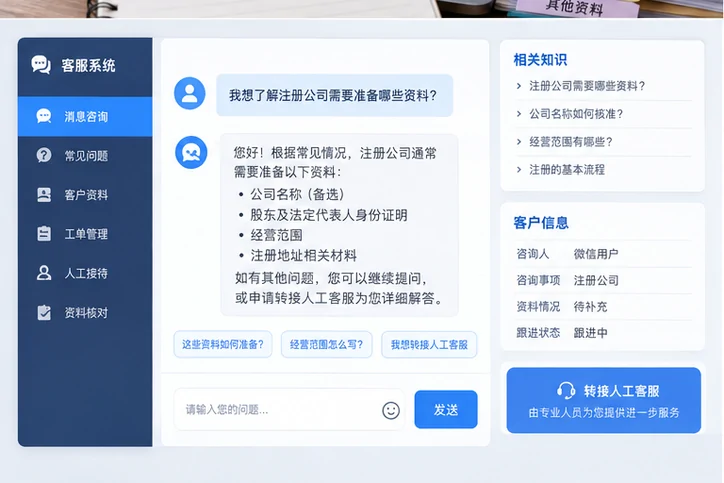 在线客服接待与咨询整理的服务场景示意