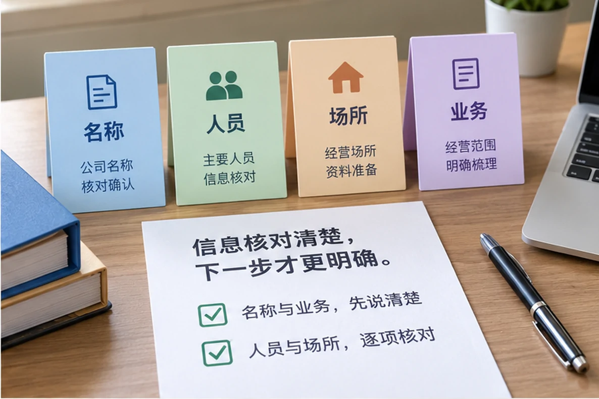 核对注册公司资料与办理事项的服务场景示意