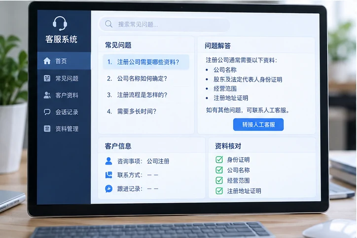 在线客服接待与咨询整理的服务场景示意