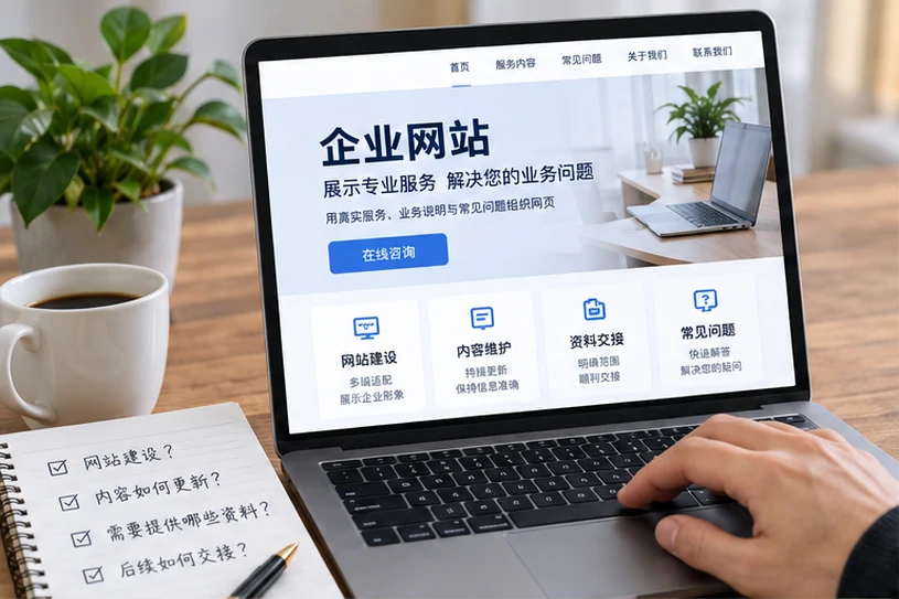 企业网站展示业务与服务信息的场景示意