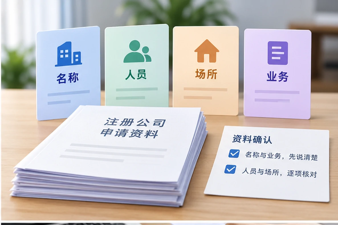 核对注册公司资料与办理事项的服务场景示意