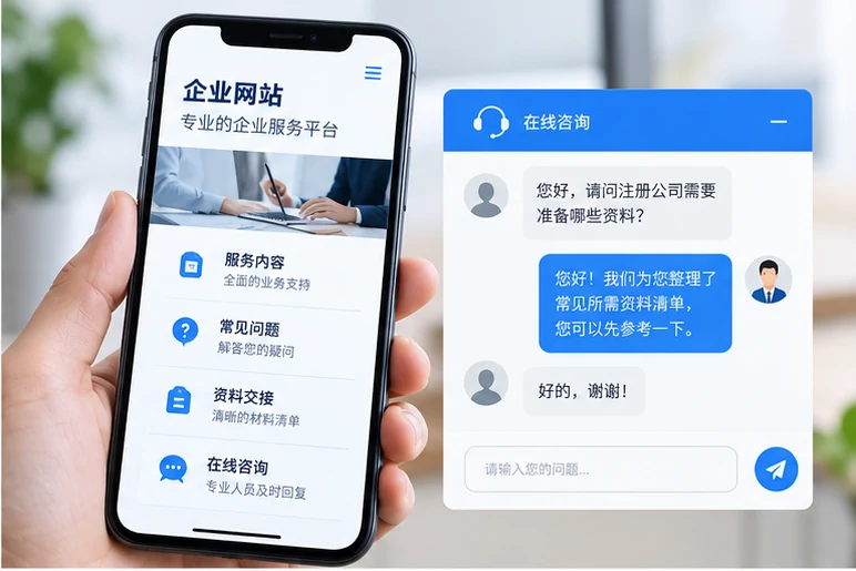 企业网站展示业务与服务信息的场景示意