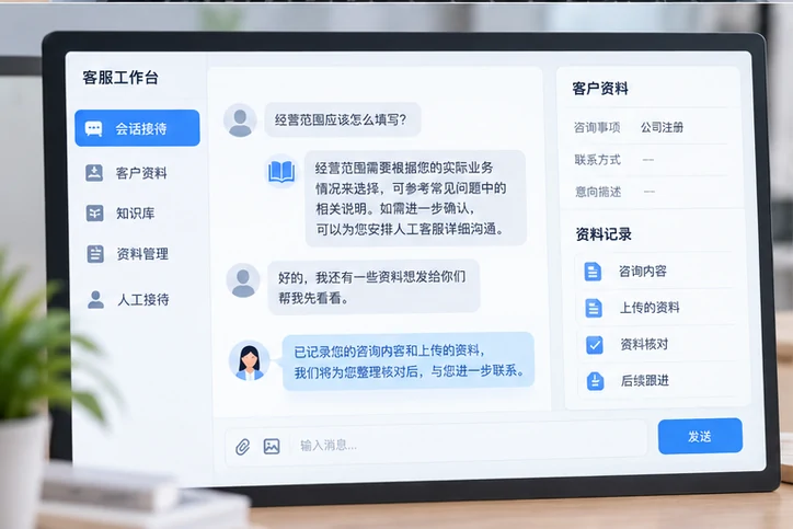 在线客服接待与咨询整理的服务场景示意