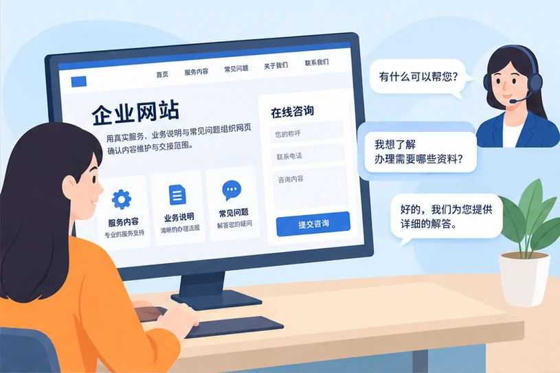 企业网站展示业务与服务信息的场景示意